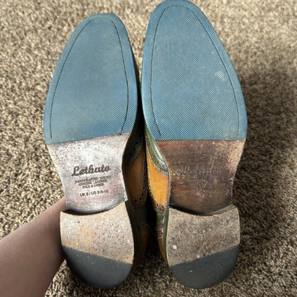 Lethato Wingtip Green Brown Men's Dress Shoe Size 9.5/10 - Picture 10 of 12